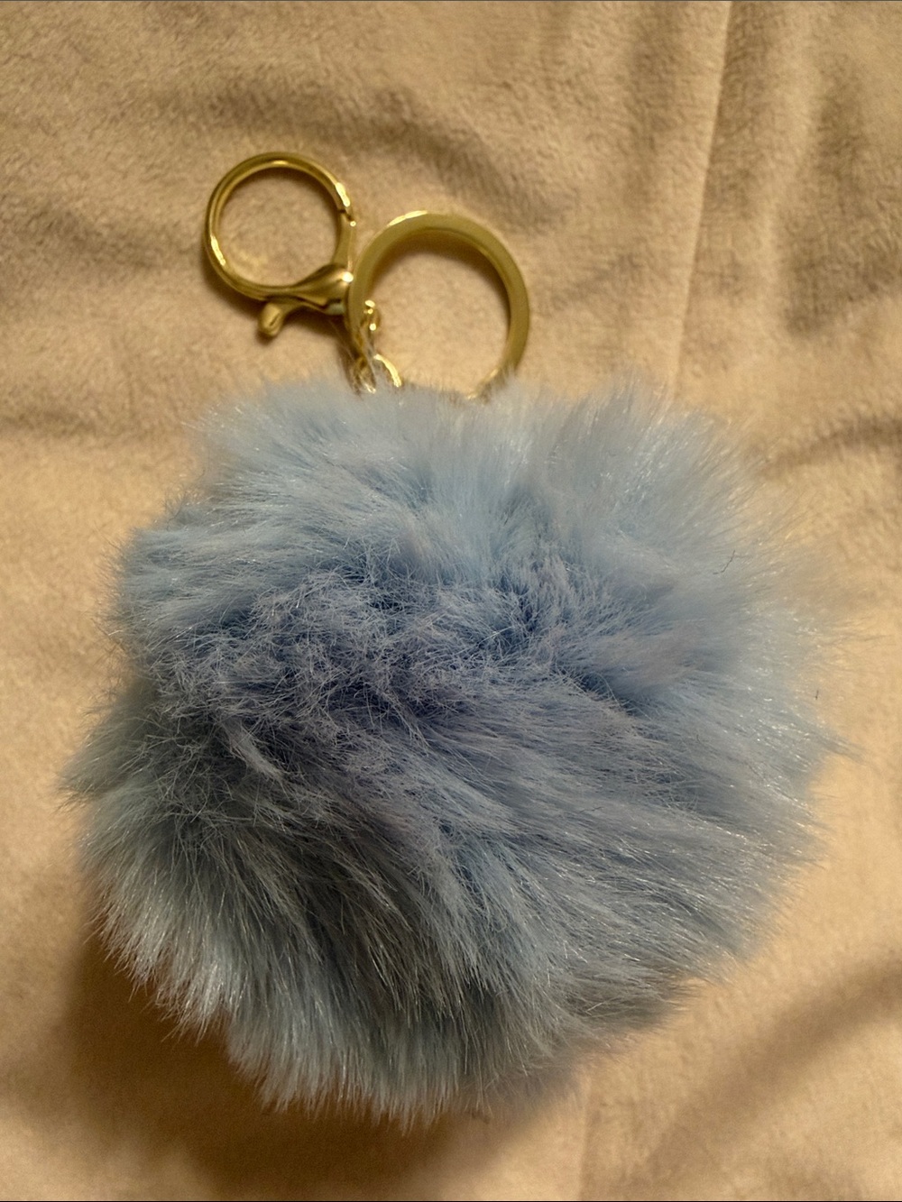 Blue Faux Fur Pom Keychain with Gold Hardware